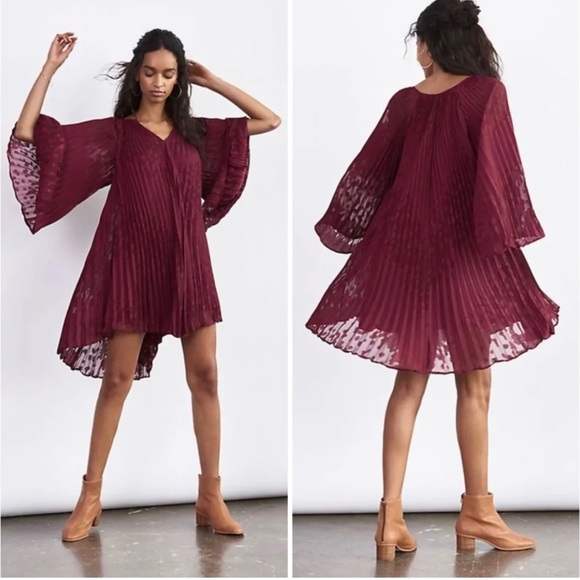 Anthropologie Dresses & Skirts - Anthropologie Women's Toulon Pleated Mini Dress in Red Wine Medium Holiday Boho